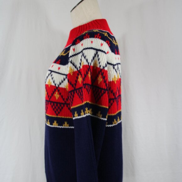 True Vintage 70s JC Penney Knit Pattern Sweater Red Navy Size Small Ski Winter - Picture 6 of 9